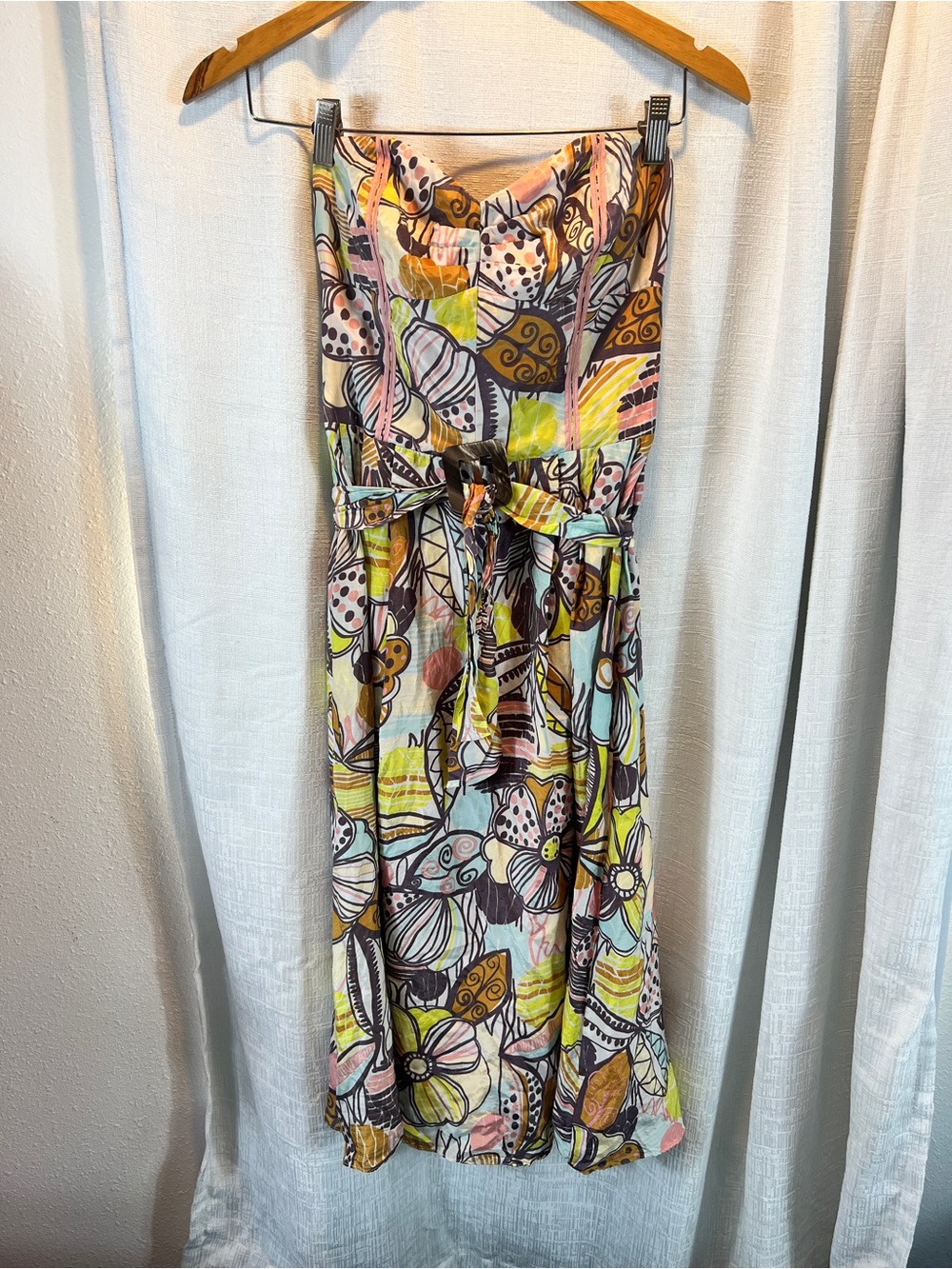 Phoebe Couture Kay multi color silk strapless dress Y2K. SIZE MEDIUM